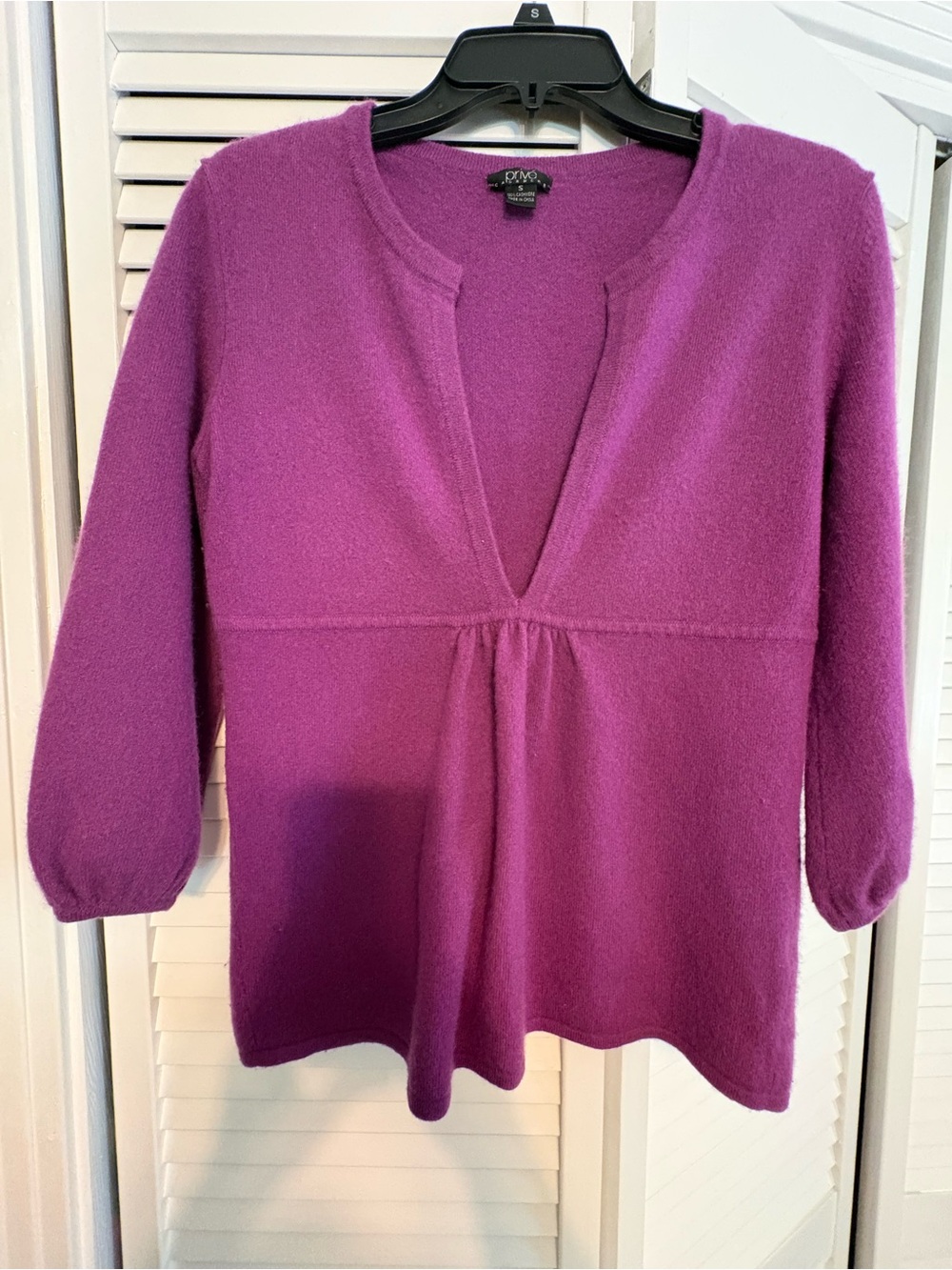 Prive 100% Cashmere Magenta V-Neck Knit Tunic Sweater - Super Soft